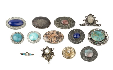 A collection of Arts and Crafts style brooches, to include...