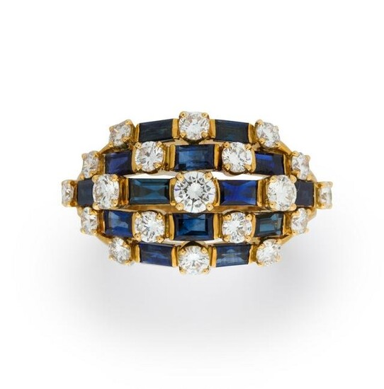A diamond, sapphire and eighteen karat gold ring