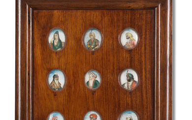 A framed group of nine miniatures on ivory depicting Sikh...