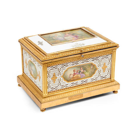 A gilt bronze mounted Sèvres style porcelain box