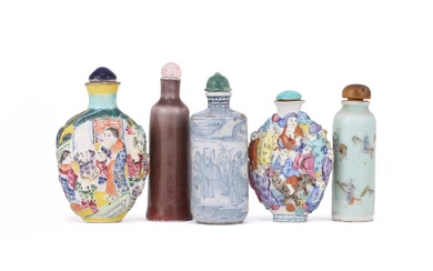 A group of six Chinese porcelain snuff bottles