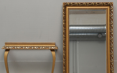 A mirror, with console table, faceted glass, neo-rococo style, later half of the 20th century.