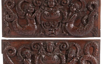 A pair of 17th century oak panels, dated 1662 Each designe...