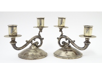 A pair of American silver twin branch candlesticks. Marked u...