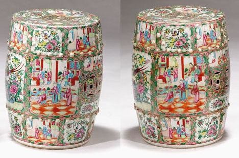 A pair of Chinese famille rose porcelain garden seats