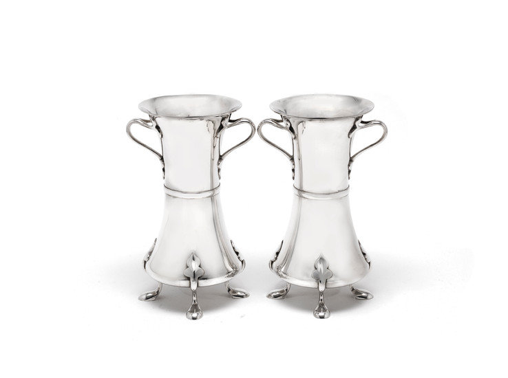 A pair of Edwardian Art Nouveau silver vases