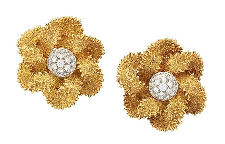 A pair of French, diamond earrings, each...