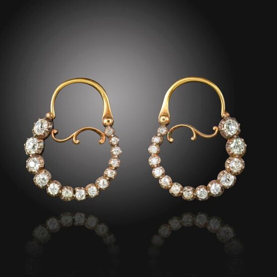 A pair of early 19th century diamond hoop earrings, set...