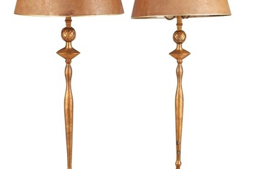 A pair of plaster and metal Pomme de Pin lamps