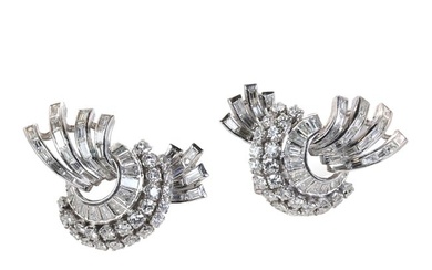 A pair of platinum and diamond spray clip earrings, c.1940