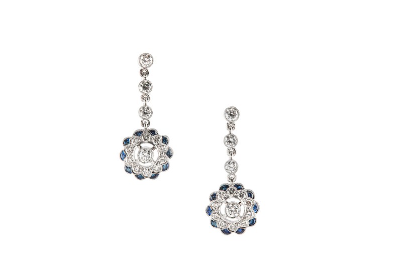 A pair of sapphire and diamond earrings