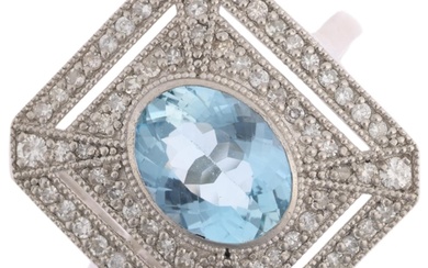 A platinum aquamarine and diamond panel ring, in the Art Dec...