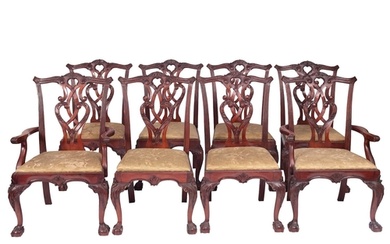 A set of eight carved mahogany dining chairs in Chippendale ...