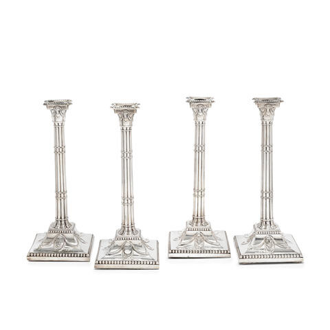 A set of four mid-Victorian silver cluster column candlesticks Samuel Lawrie, London 1853 (4)