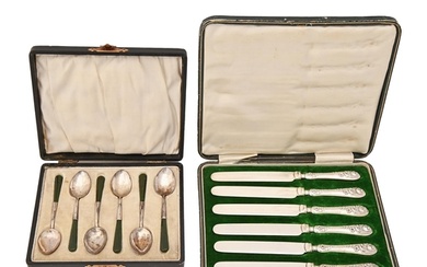 A set of six George V nephrite handled silver coffee spoons,...