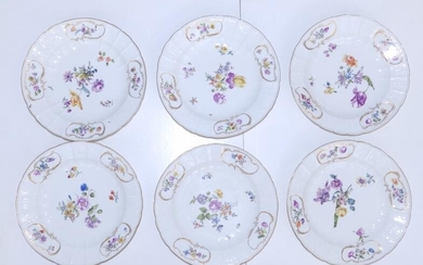 A set of six late 19thC Meissen porcelain plates...