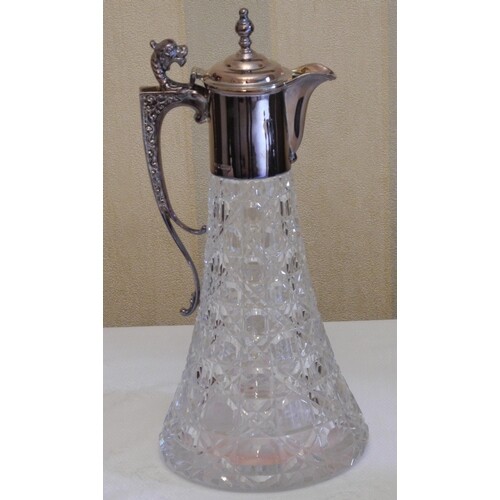 A silver mounted and hobnail cut glass claret jug, 31cm high...