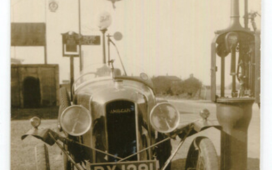 AMILCAR & SALMSON. A group of 3 postcards of an Amilcar at a petrol pump and 20 photographs of o