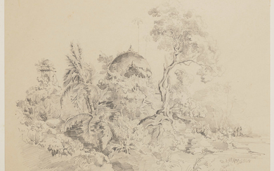 AUGUSTE BORGET (ISSOUDUN 1808-1877 BOURGES), Quatre vues d'Inde : temples entouré d'arbres, dont l'un aux environs de Calcutta