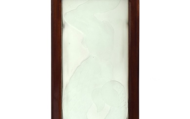 An Art Deco style rectangular frosted glass panel, etched wi...