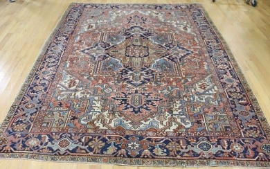 Antique And Finely Hand Knotted Heriz Carpet.