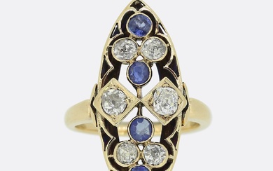 Antique Sapphire and Diamond Navette Ring
