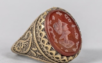 Antique Sassanid-shape Cameo Agate Seal Ring
