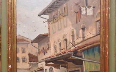 Antique oil on canvas Italian village
