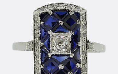 Art Deco Sapphire and Diamond Tablet Ring