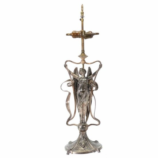 Art Nouveau Pewter Figural Table Lamp.