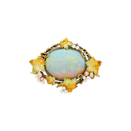 Arts and Crafts Gold, Opal, Enamel and Seed Pearl