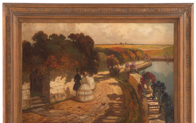 Attributed to Frank Weston Benson. Walk by River, oil