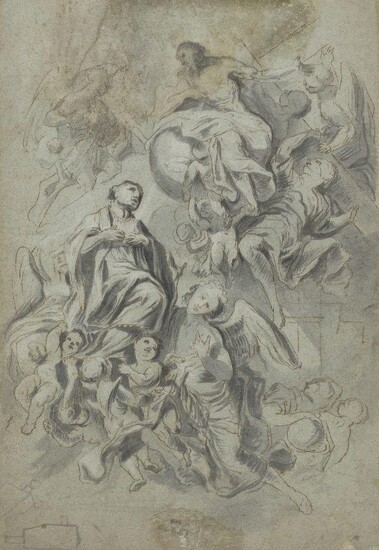 Austrian School, early 18th century- The Assumption of the Virgin; pen and brown ink and grey wash on laid paper, 42.5 x 29.5 cm.