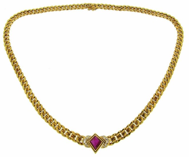 BULGARI Ruby Diamond Yellow Gold NECKLACE Chain Pendant