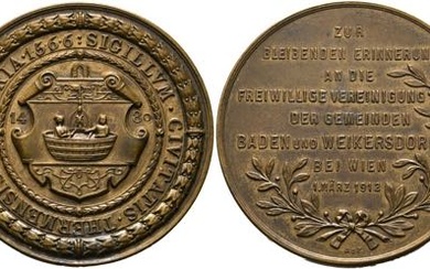 Baden bei Wien - AE-Erinnerungsmedaille (93mm) 1912 zur Vereinigung von...