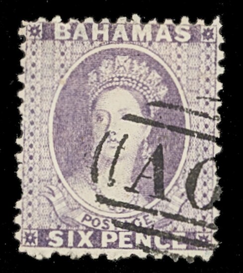 Bahamas 1863-77 Watermark Crown CC Perforated 12½ 6d. rose-lilac, used by part clear "A05" canc...