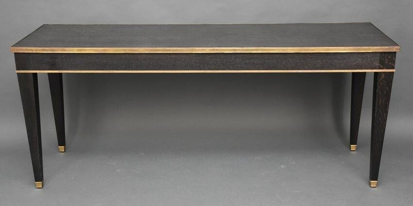 Black Console, Brass Trim on Tapered Square Legs, 29