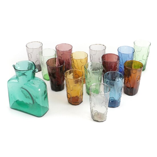 Blenko Handblown Art Glass Water Bottle and Tumblers