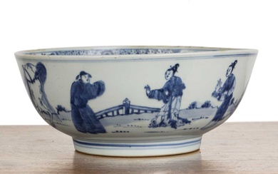 Blue and white circular bowl Chinese, 18th Century, painted with...