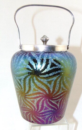 Bohemian art glass biscuit jar
