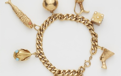Bracelet souvenir avec pendentifs Or jaune de 18 ct. Dénommé "bracelet". Bracelet "mendiant" en armure...