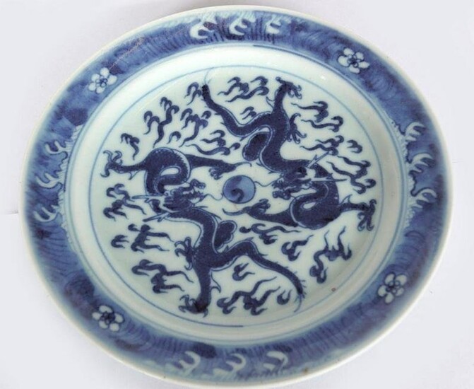 CHINESE QING BLUE AND WHITE PLATE