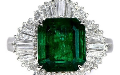 Certified Muzo 3.22ct Colombian Emerald Diamond Platinum Ballerina Ring