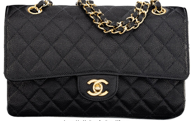 Chanel Black Quilted Caviar Leather Medium Classic Double Flap...