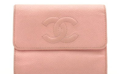 Chanel CC Pink Caviar Leather Trifold Wallet