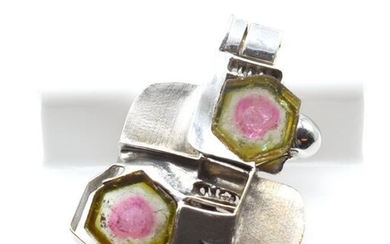 Charm in 18 kt white gold DEMARET punched and set with 2 tourmalines - 33.4 g raw + case