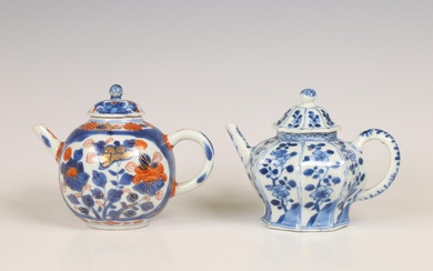 China, a blue and white and an Imari porcelain teapot and cover, 18th century