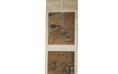 Chinese Scroll - w/ Two Paintings, Qing Dynasty, 18th century