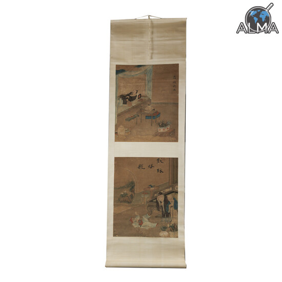 Chinese Scroll - w/ Two Paintings, Qing Dynasty, 18th century