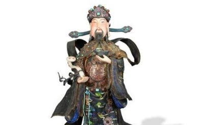Chinese Silver Enamel Statue of Lu, Mid-20th Century